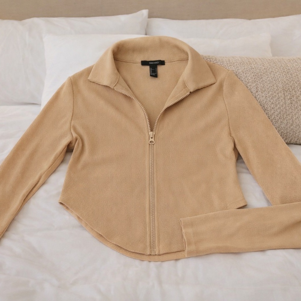 Tan Zip-Up crop top  by Forever 21